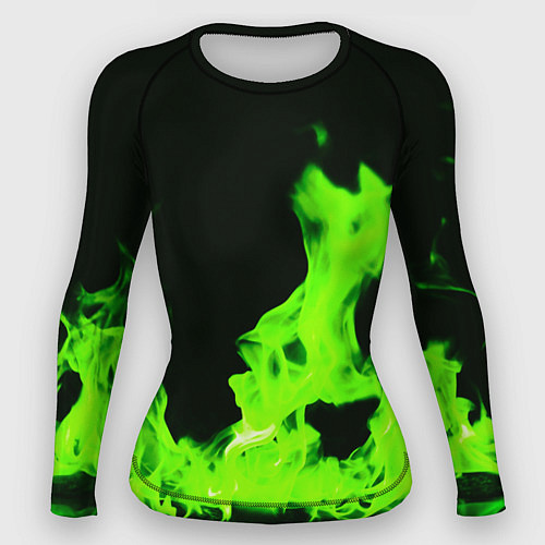 Женский рашгард Кислотный зелёный огонь / 3D-принт – фото 1