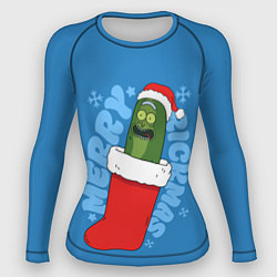 Женский рашгард Новогодний Рик огурчик - Merry Rickmas