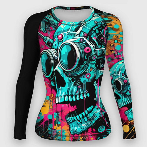 Женский рашгард Cyber skull sketch - color blots / 3D-принт – фото 1