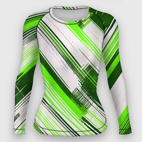 Женский рашгард Зелёные диагональные полосы на белом фоне / 3D-принт – фото 1