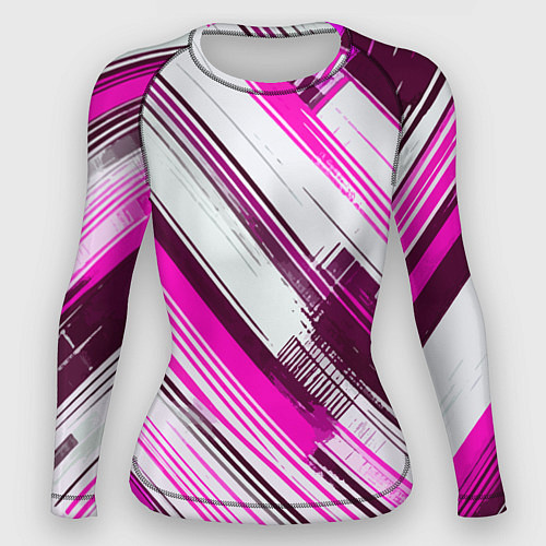 Женский рашгард Розовые диагональные полосы на белом фоне / 3D-принт – фото 1