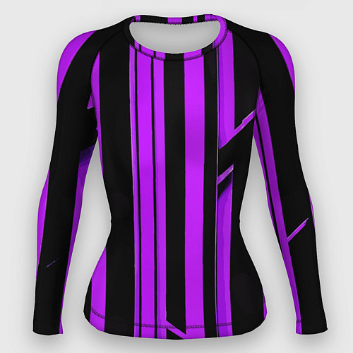 Женский рашгард Толстые фиолетовые полосы на чёрном фоне / 3D-принт – фото 1