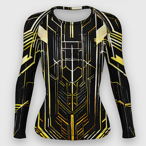 Женский рашгард Gold lines on a black background / 3D-принт – фото 1
