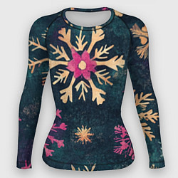 Женский рашгард Новогодние разноцветные снежинки