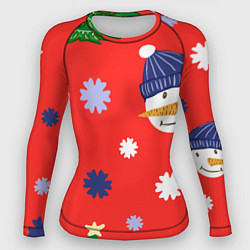Женский рашгард Новогодний узор со снеговиком и снежинками