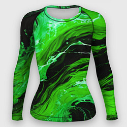 Рашгард женский Зелёные брызги на чёрном фоне, цвет: 3D-принт