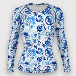 Рашгард женский Славянский стиль гжель, цвет: 3D-принт