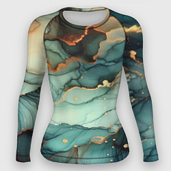 Женский рашгард Бирюзовый узор с оранжевыми вставками