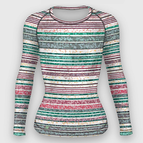 Женский рашгард Светлый зелёно-розовый текстурированные полосы / 3D-принт – фото 1