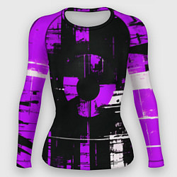 Женский рашгард Фиолетово-белый гранж на чёрном фоне
