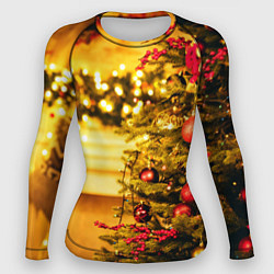 Рашгард женский Новогодняя наряженная ёлка, цвет: 3D-принт