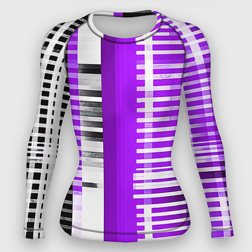Женский рашгард Белые полосы на чёрно-фиолетовом фоне / 3D-принт – фото 1