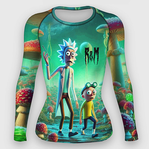 Женский рашгард Рик и Морти изучают планету мухоморов - нейроарт ф / 3D-принт – фото 1