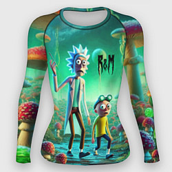 Женский рашгард Рик и Морти изучают планету мухоморов - нейроарт ф