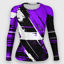 Рашгард женский Diagonal black and white stripes on a purple backg, цвет: 3D-принт