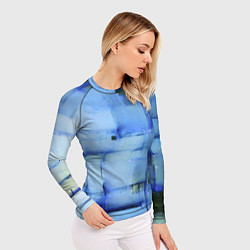 Рашгард женский Чёрные пятна на синем фоне абстракция, цвет: 3D-принт — фото 2