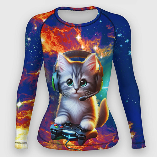 Женский рашгард Удивительный мир котёнка игромана / 3D-принт – фото 1