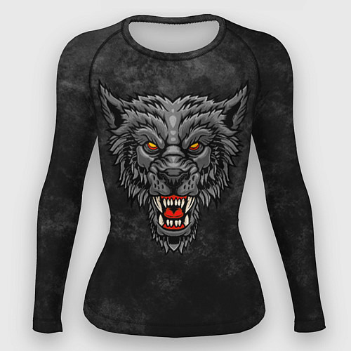 Женский рашгард Агрессивный волк на темном фоне / 3D-принт – фото 1
