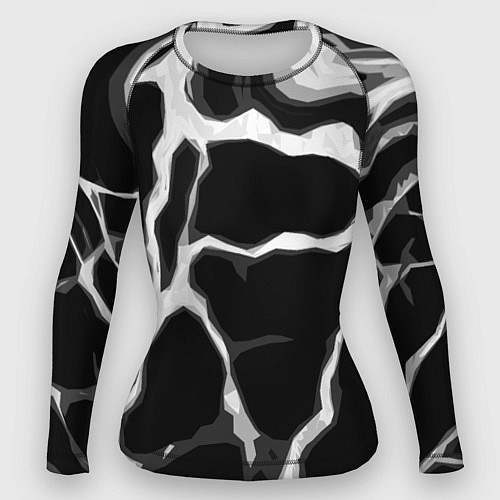 Женский рашгард Белые абстрактные полосы на чёрном фоне / 3D-принт – фото 1