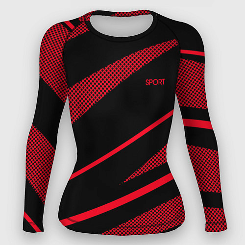 Женский рашгард Sport чёрный и красный полосы / 3D-принт – фото 1