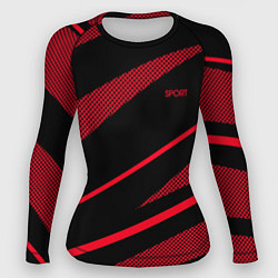 Рашгард женский Sport чёрный и красный полосы, цвет: 3D-принт
