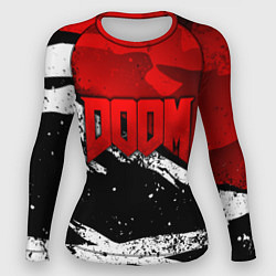 Рашгард женский Дум - белый и красный, цвет: 3D-принт