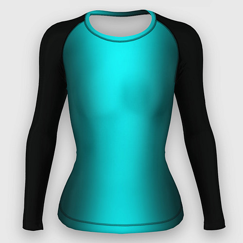 Женский рашгард Чёрный и неоновый голубой градиент по центру / 3D-принт – фото 1