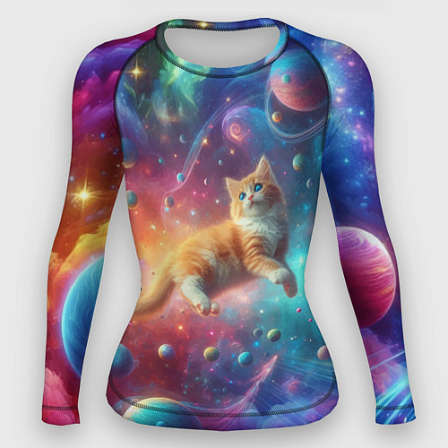 Женский рашгард Рыжий космический котёнок - неоновое свечение / 3D-принт – фото 1