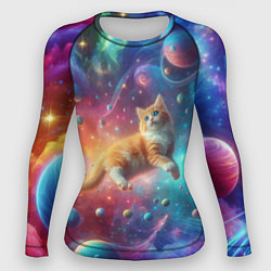 Женский рашгард Рыжий космический котёнок - неоновое свечение