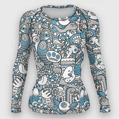 Женский рашгард Дудлинг серо-голубой / 3D-принт – фото 1