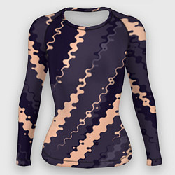 Рашгард женский Фиолетовый с бежевым искажённые полосы, цвет: 3D-принт