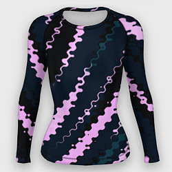 Рашгард женский Тёмно-синий с розовым искажённые полосы, цвет: 3D-принт