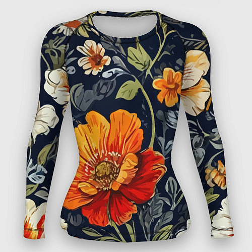 Женский рашгард Маки и пионы старинный паттерн / 3D-принт – фото 1