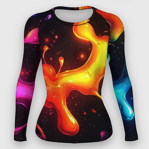 Женский рашгард Радужные кляксы на черном фоне / 3D-принт – фото 1