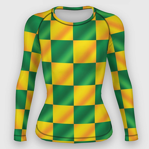 Женский рашгард Желтый и зеленый геометрический паттерн / 3D-принт – фото 1