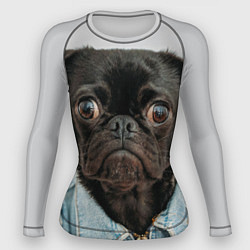 Женский рашгард Мопс в джинсовке - голова групно