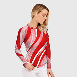 Рашгард женский Красно-белый абстракция с полосами, цвет: 3D-принт — фото 2