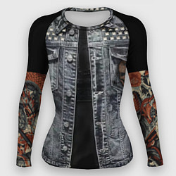 Женский рашгард Джинсовка с черепом и татуировкой дракона