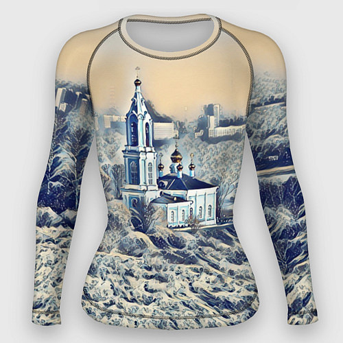 Женский рашгард Храм на фоне современного города / 3D-принт – фото 1