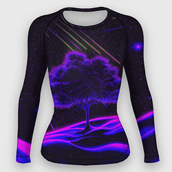 Рашгард женский Дерево и звездопад неоновый космос, цвет: 3D-принт