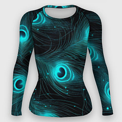 Рашгард женский Светящиеся перья павлина паттерн, цвет: 3D-принт