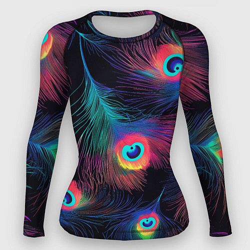 Женский рашгард Павлиньи перья - разные оттенки / 3D-принт – фото 1