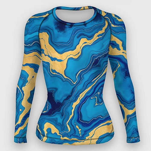 Женский рашгард Синий мрамор с золотом / 3D-принт – фото 1