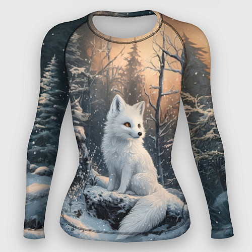 Женский рашгард Белый лисенок в зимнем лесу / 3D-принт – фото 1