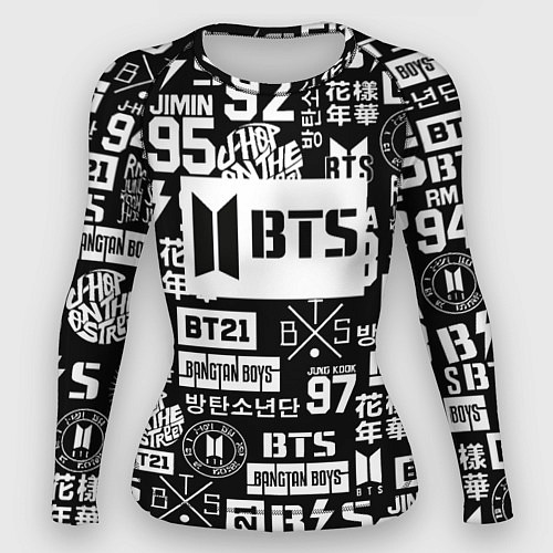 Женский рашгард Bangtan Boys pattern black / 3D-принт – фото 1