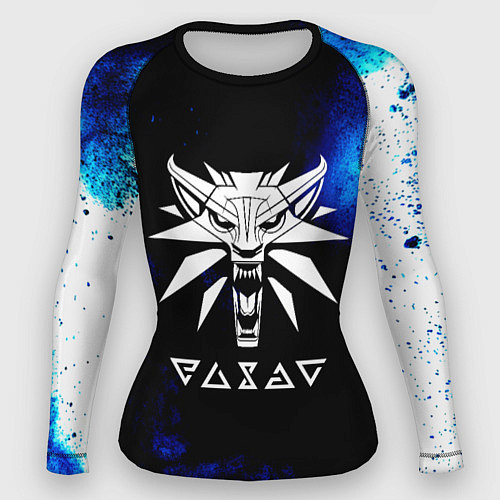 Женский рашгард Ведьмак лого синие краски / 3D-принт – фото 1