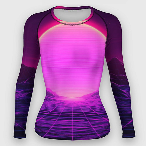 Женский рашгард Синтвейв ретровейв неоновый узор и солнце / 3D-принт – фото 1
