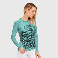 Рашгард женский Маяк и розы, цвет: 3D-принт — фото 2