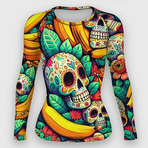 Женский рашгард Паттерн из черепов и бананов - нейроарт / 3D-принт – фото 1