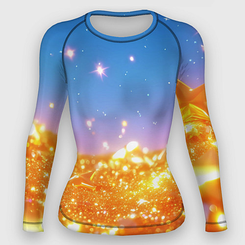 Женский рашгард Золотые шарики на голубом фоне / 3D-принт – фото 1
